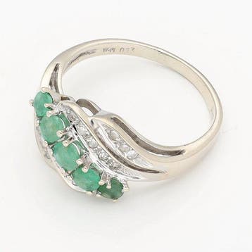 Ring - 14 karaat Geel goud - Diamant - Smaragd