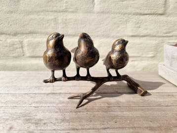 Figurine - Beeldje - 3 birds on a twig - Brons - Bronze