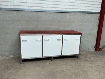Polyethylene PE Werkkast Snijtafel 3 schuifbakken 200 cm, Ophalen of Verzenden, Gebruikt, Inox Meubilair