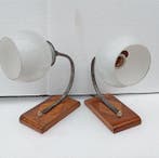 Tafellamp (2) - hout, glas en metaal - Een paar tafellampen