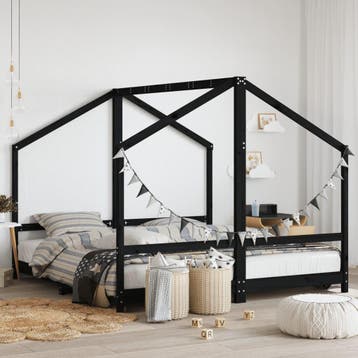 vidaXL Kinderbedframe 2x(90x190) cm massief grenenhout zwart, Verzenden, Nieuw