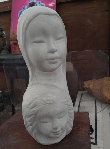 Enzo Biso - Sculpture, Madonna con bambino - 30 cm - Plâtre, Antiquités & Art