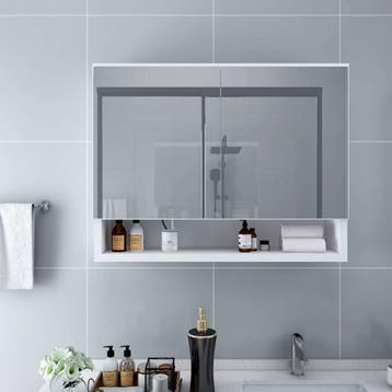 vidaXL Badkamerspiegelkast LED 80x15x60 cm MDF wit, Verzenden