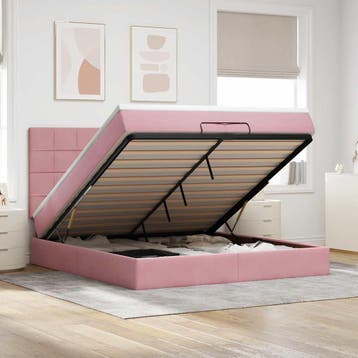 vidaXL Ottoman bed met matrassen 200x200cm fluweel roze, Verzenden, Nieuw