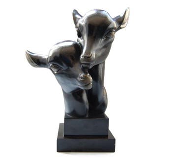 Michel Leducq - sculptuur, Twee herten  - Art Deco - 32 cm