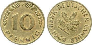 Duitsland Fehlpraegung 10 Pfennig 1949 D Stempeldrehung c..., Verzenden, België