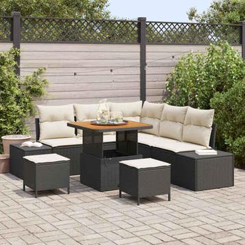 vidaXL Tuinbank Set 8 st Zwart poly rattan, Verzenden, Nieuw