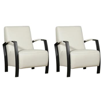 Set van 2 Leren fauteuils Glory - Hermes Djerba (crème), Ophalen of Verzenden