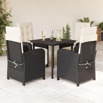 vidaXL 5-delige Tuinset met kussens poly rattan zwart, Verzenden, Nieuw, Tuinset