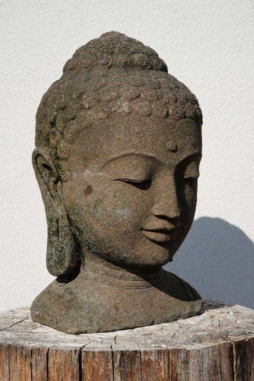 Testa del Buddha in Pietra Lavica – Antica Scultura Balinese, Antiek en Kunst