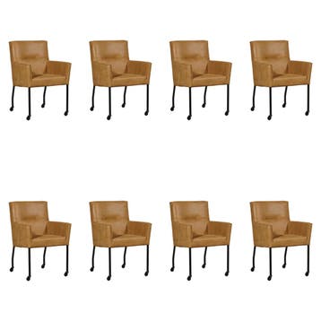 Set van 8 Leren eetkamerstoelen Lucky - Kenia Walnut, Ophalen of Verzenden, Nieuw, Leer, Eén