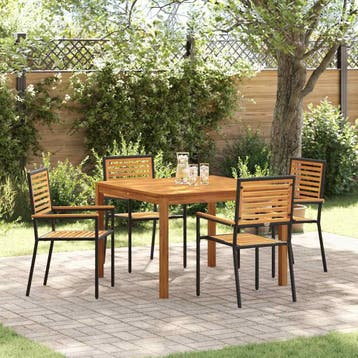 vidaXL Tuin Eettafel Set 5 st Zwart Massief Acacia Hout, Verzenden, Nieuw
