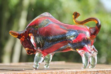 naar murano - Sculpture, groot formaat bull in massief glas