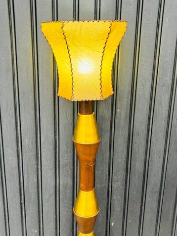 Gebogen vloerlamp - Messing, Hout - Piantana deco