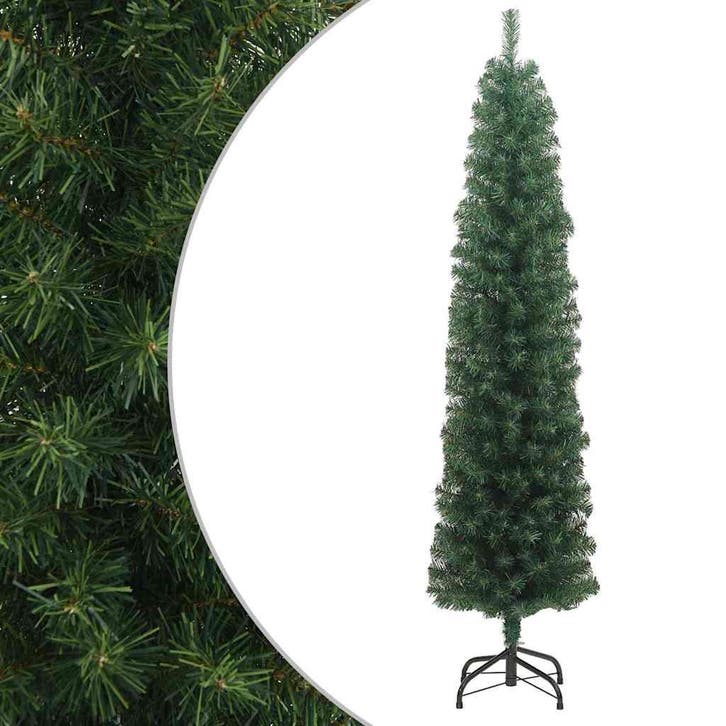 vidaXL Kunstkerstboom met standaard smal 180 cm PVC groen, Diversen, Kerst, Nieuw, Verzenden