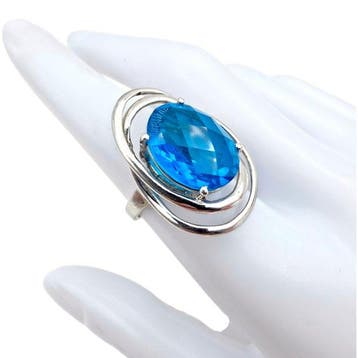 Zonder minimumprijs - Ring Zilver - London-blauw topaas, Nieuw