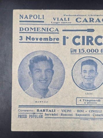 anni 40 Volantino depoca pubblicizza il 1° Circuito degli