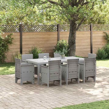 vidaXL Tuin Eettafel Set 9 st Lichtgrijs Polypropyleen, Verzenden, Nieuw