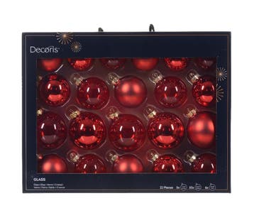 Kerstballen Glas Kerstrood 7 cm Set van 21, Nieuw