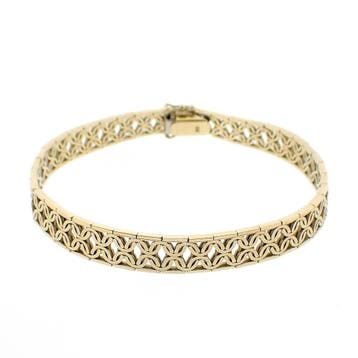 Gouden schakelarmband met patroon, Ophalen of Verzenden, Gebruikt, Goud, Goud