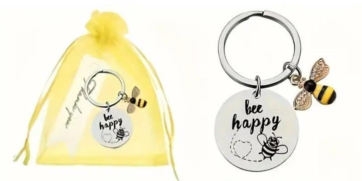 Sleutelhanger Bee Happy - Vrolijk - opvrolijken - be happ..., Handtassen en Accessoires, Bedels, Nieuw, Verzenden
