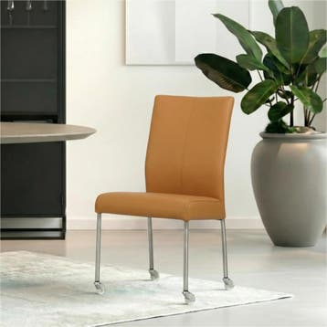 Set van 6 Leren eetkamerstoelen Comfort met wieltjes -, Ophalen of Verzenden, Nieuw, Leer