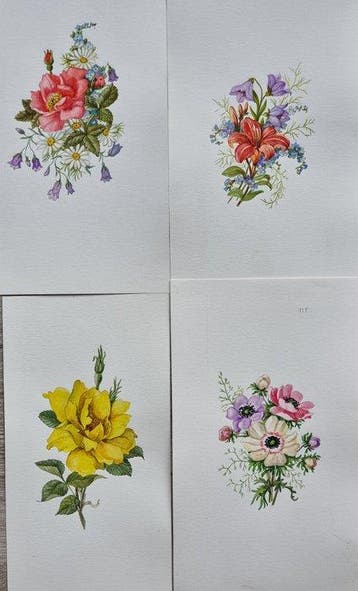 Olschewski, Lisa - Lot. of 4 sheets Watercolors Flowers -