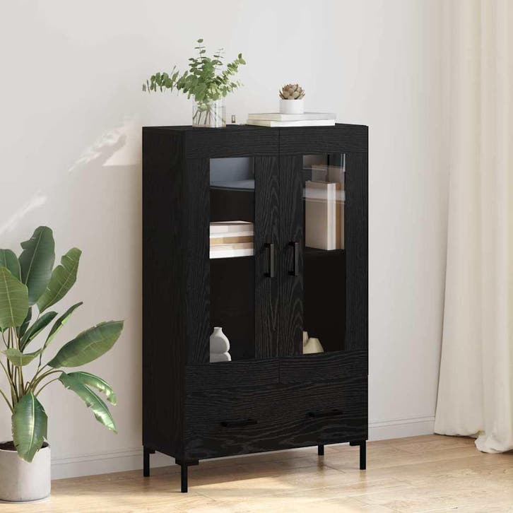vidaXL Highboard met lade Zwart Eiken 69,5 x 31 x 115 cm, Huis en Inrichting, Kasten | Dressoirs, Nieuw, Verzenden