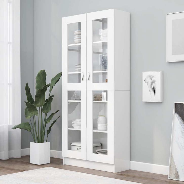 vidaXL Vitrinekast 82,5x30,5x185 cm bewerkt hout wit, Huis en Inrichting, Kasten | Boekenkasten, Nieuw, Verzenden