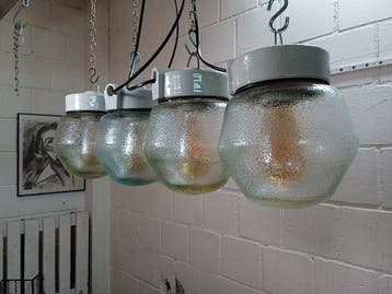 Plafondlamp (4) - Vintage Space Age-lamp - Keramiek, Glas