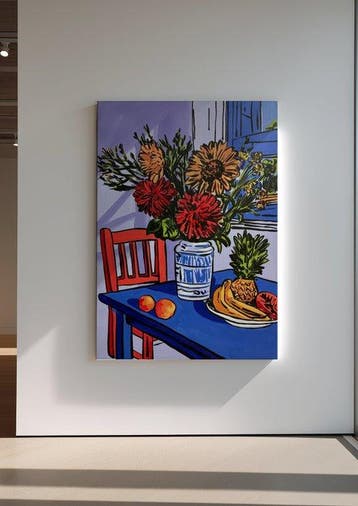 E. García - Mesa azul con flores XL