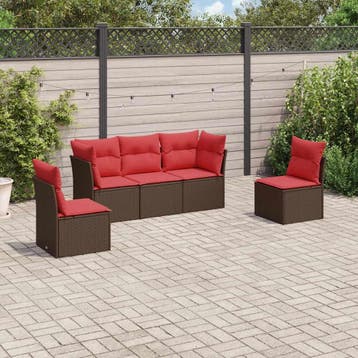 vidaXL 5-delige Loungeset met kussens poly rattan bruin, Verzenden, Nieuw, Loungeset