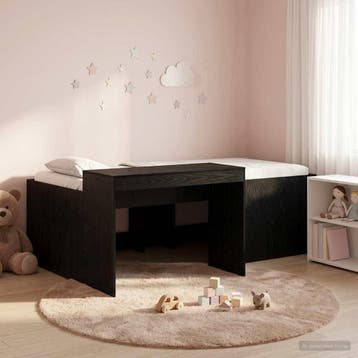 vidaXL Kinderhoogslaper met bureau Zwart Bewerkt hout, Verzenden, Nieuw