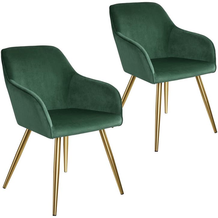 tectake Eetkamerstoel Marilyn fluweellook, gouden poten - do, Huis en Inrichting, Stoelen, Verzenden