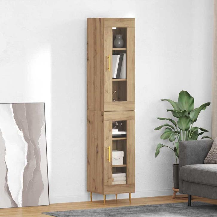 vidaXL Highboard 2 pcs Artisan Eiken Glas, Huis en Inrichting, Kasten | Dressoirs, Nieuw, Verzenden
