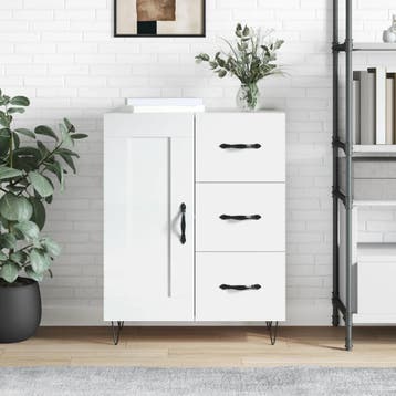 vidaXL Dressoir 69,5x34x90 cm bewerkt hout hoogglans wit, Verzenden