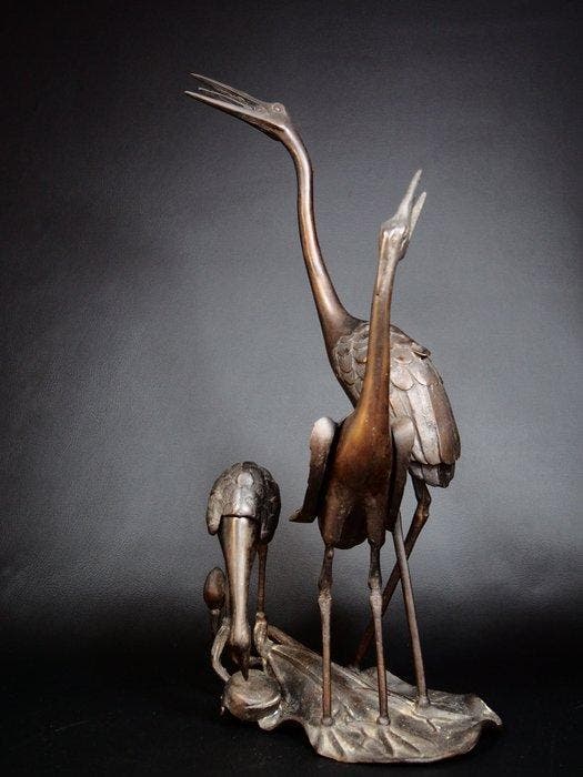 Brons - Hideyama  Takaoka Copperware - Drie kraanvogels, Antiquités & Art, Antiquités | Autres Antiquités