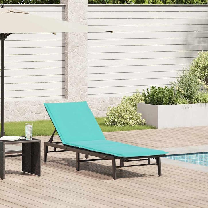 vidaXL Ligstoel met kussen, zwart polyrotan, Tuin en Terras, Ligbedden, Nieuw, Verzenden