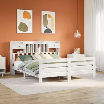 vidaXL Bed met boekenkast zonder matras grenenhout wit, Verzenden, Nieuw