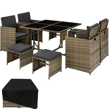 tectake Wicker zitgroep Bilbao 4+4+1 met beschermhoes - natu, Verzenden, Nieuw