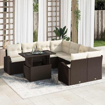 vidaXL Tuinbank Set 9 st Bruin poly rattan, Verzenden