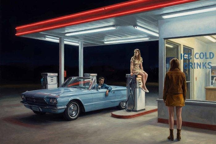 Le Yack - Ice Cold Drinks — Night Stop on Route 66 - Hand, Antiquités & Art, Art | Objets design