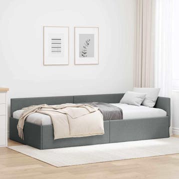 vidaXL Hoek Bed Frame met hoofdeinde Donkergrijs 80 cm x 200, Huis en Inrichting, Slaapkamer | Bedden, Verzenden, Nieuw