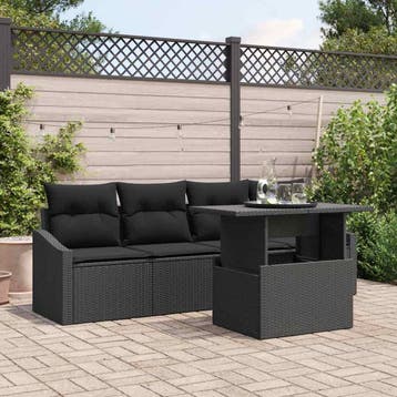 vidaXL Tuinbank Set 5 st Zwart poly rattan, Verzenden
