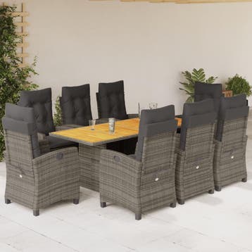 vidaXL 9-delige Tuinset met kussens poly rattan grijs, Verzenden, Tuinset