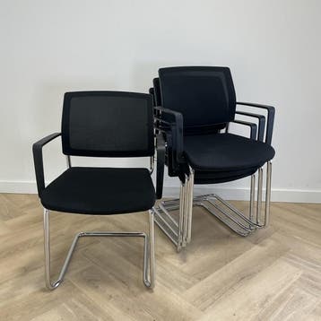 vergaderstoelen (set van 4) stapelstoelen, zwart - chroom, Gebruikt, Zwart, Eén