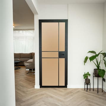 Stalen Binnendeur Zwart 6 Vlaks Mat glas Luxe design Met slo, Binnendeur