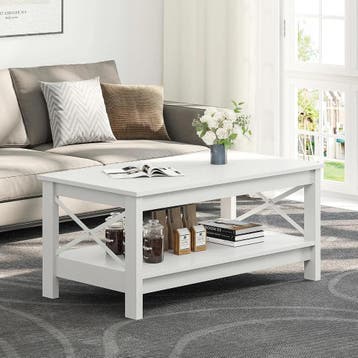 YITAHOME Salontafel, dik hout met 2 niveaus, metalen X-vo..., Huis en Inrichting, Ophalen of Verzenden, Nieuw