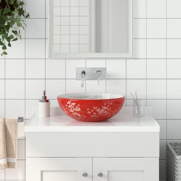 vidaXL Opzetwasbak rond 41x14 cm keramiek wit en rood, Doe-het-zelf en Bouw, Verzenden, Nieuw