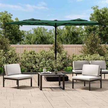 vidaXL Parasol dubbel met LEDs 316x145 cm groen, Verzenden